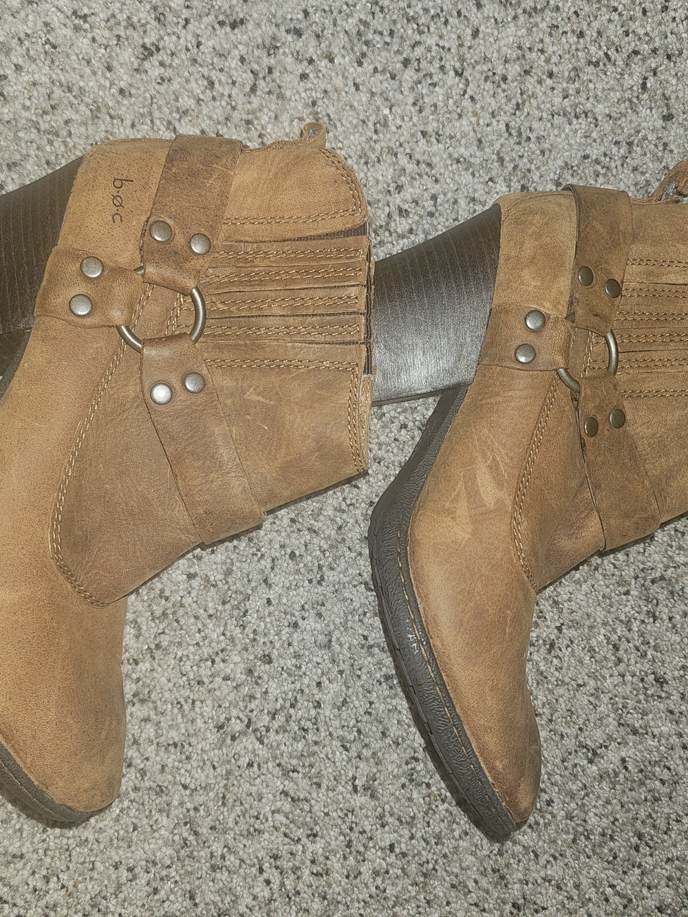b.o.c. Chestnut Brown Harness Ankle Boots with Ring Detail